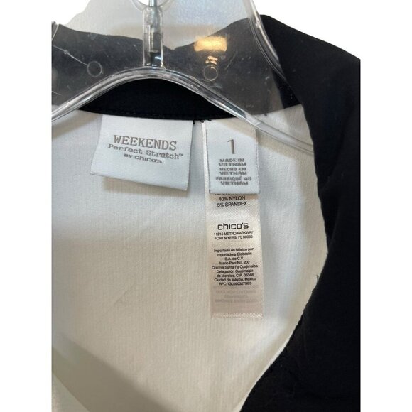 Chicos Weekends Perfect Stretch Golf Size 1 White Black Comfy Vest With Pockets - Picture 2 of 4
